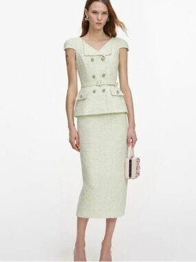 white christmas dresses Self-Portrait Cream Boucle & Chiffon Belted Midi Dress ALC2306 – Luxury  Promise main image 0
